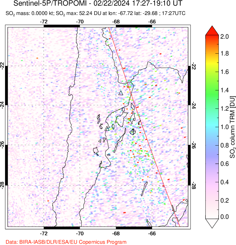 A sulfur dioxide image over Northern Chile on Feb 22, 2024.