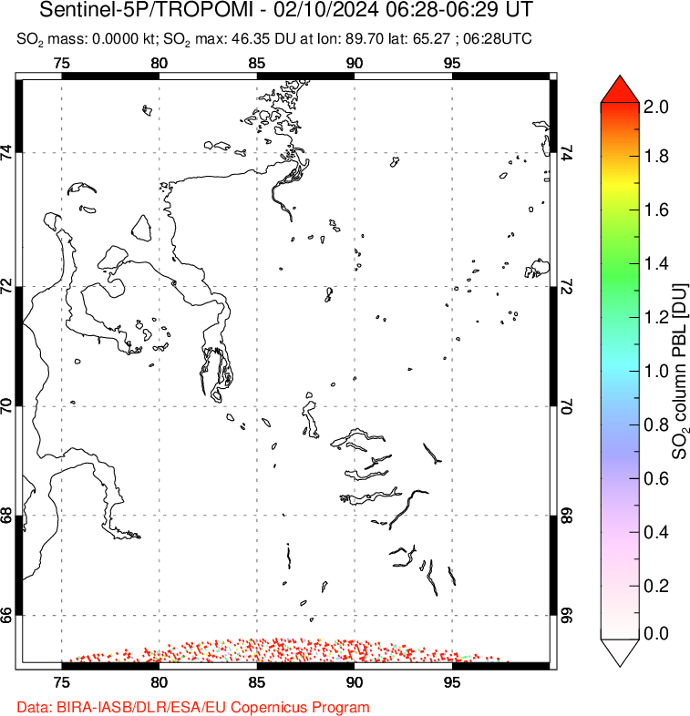 A sulfur dioxide image over Norilsk, Russian Federation on Feb 10, 2024.