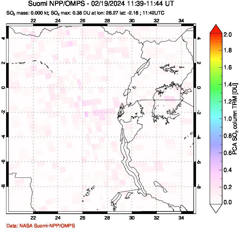 A sulfur dioxide image over Nyiragongo, DR Congo on Feb 19, 2024.