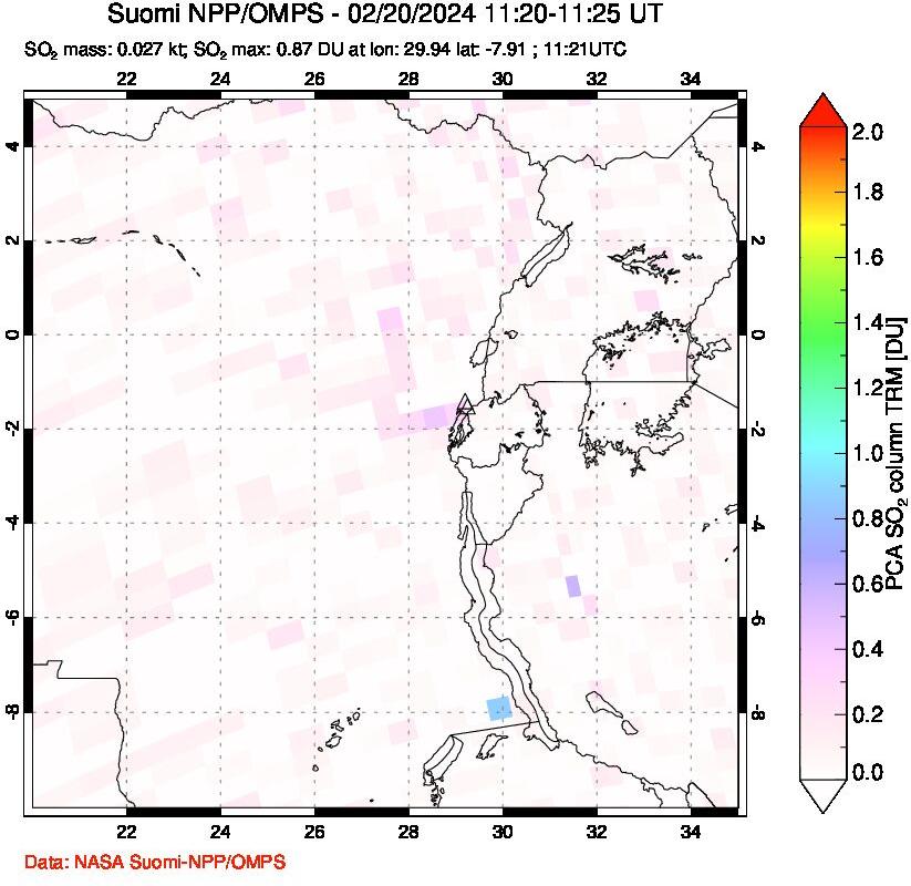 A sulfur dioxide image over Nyiragongo, DR Congo on Feb 20, 2024.