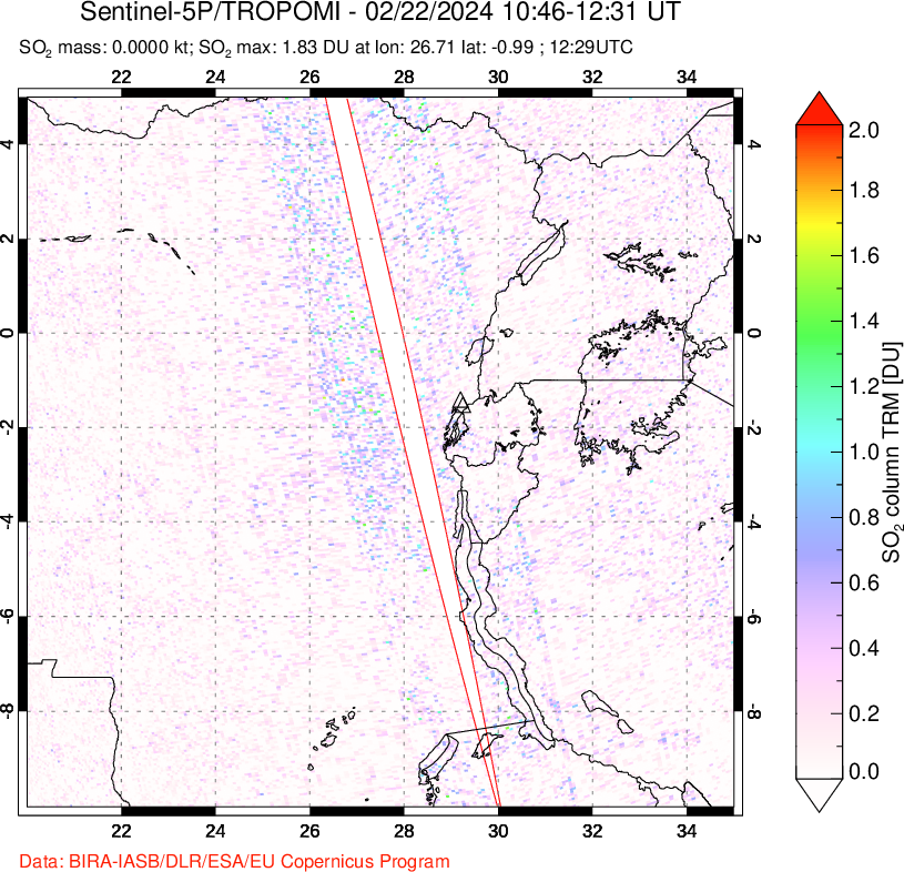 A sulfur dioxide image over Nyiragongo, DR Congo on Feb 22, 2024.