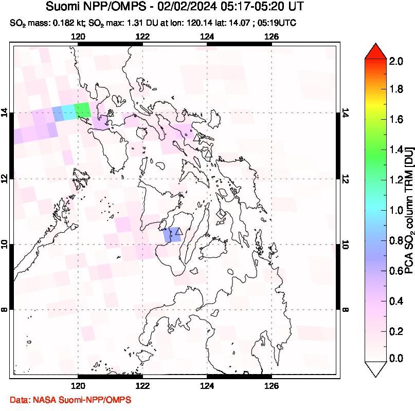 A sulfur dioxide image over Philippines on Feb 02, 2024.