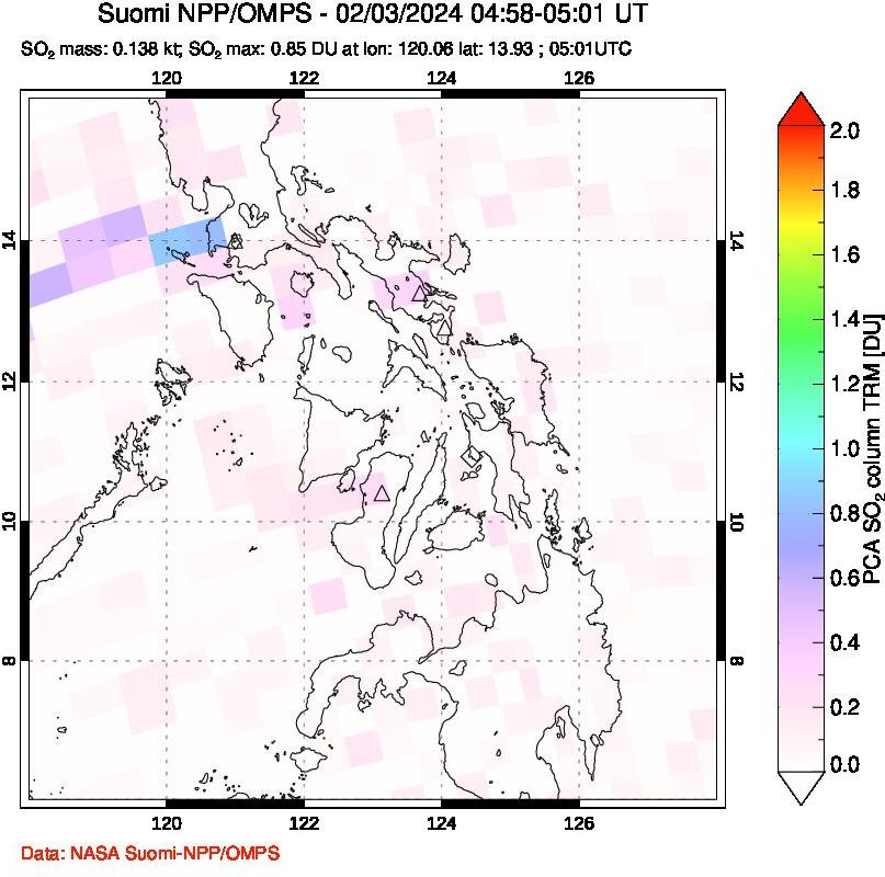 A sulfur dioxide image over Philippines on Feb 03, 2024.