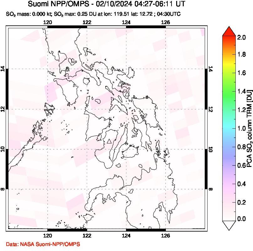 A sulfur dioxide image over Philippines on Feb 10, 2024.