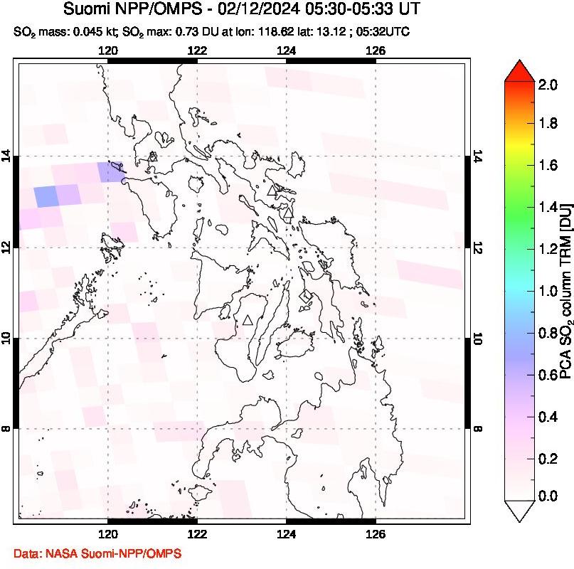 A sulfur dioxide image over Philippines on Feb 12, 2024.