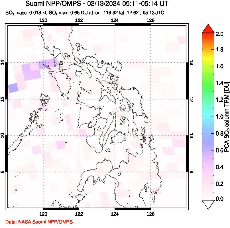 A sulfur dioxide image over Philippines on Feb 13, 2024.