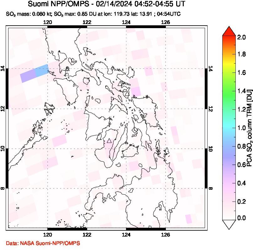 A sulfur dioxide image over Philippines on Feb 14, 2024.