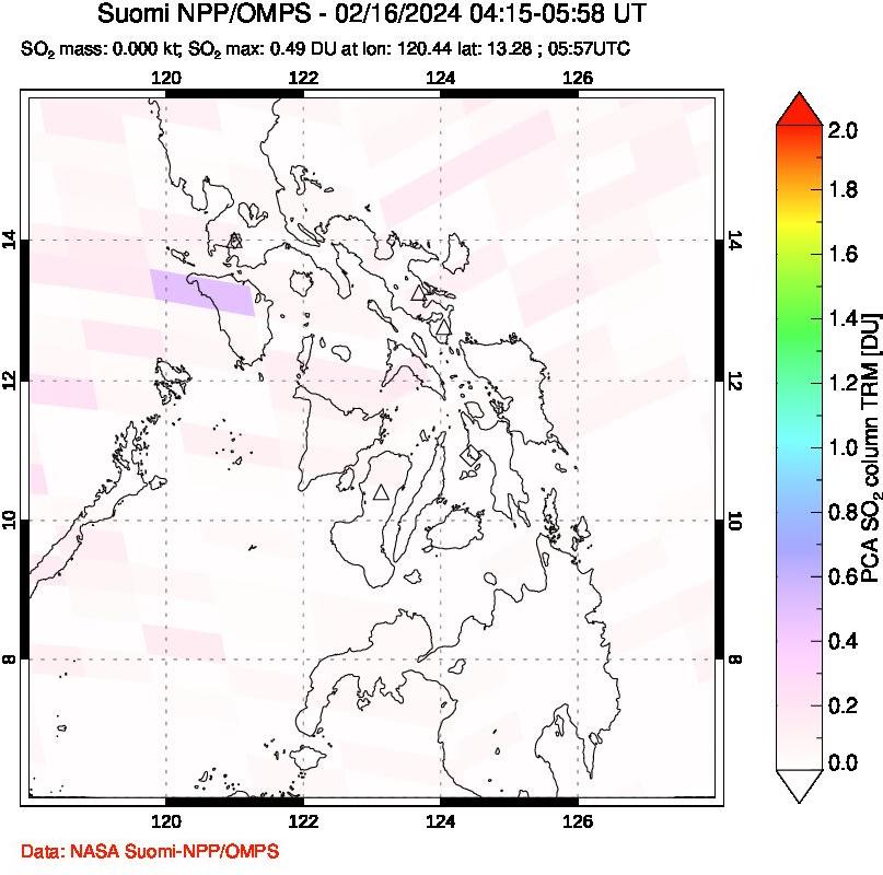 A sulfur dioxide image over Philippines on Feb 16, 2024.