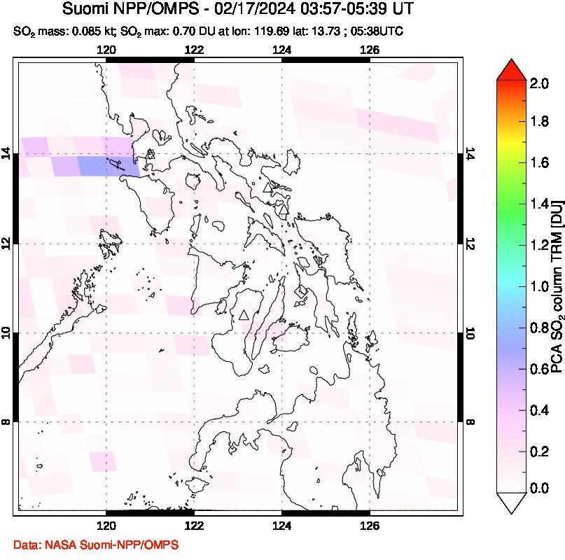 A sulfur dioxide image over Philippines on Feb 17, 2024.