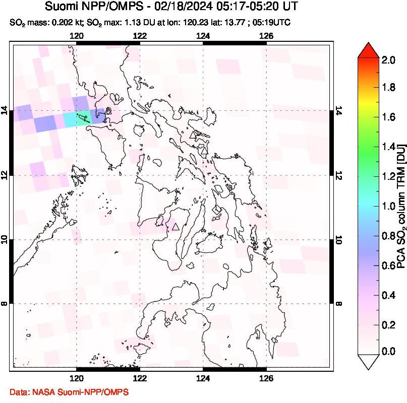 A sulfur dioxide image over Philippines on Feb 18, 2024.