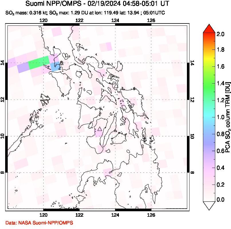 A sulfur dioxide image over Philippines on Feb 19, 2024.