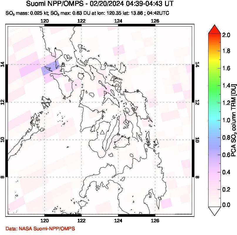 A sulfur dioxide image over Philippines on Feb 20, 2024.