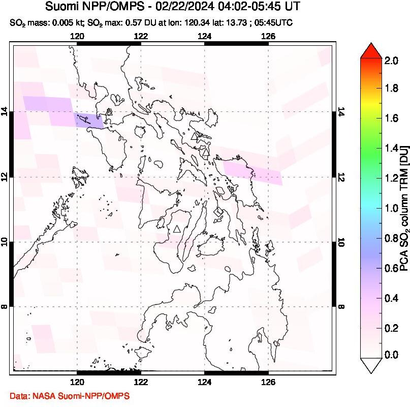 A sulfur dioxide image over Philippines on Feb 22, 2024.