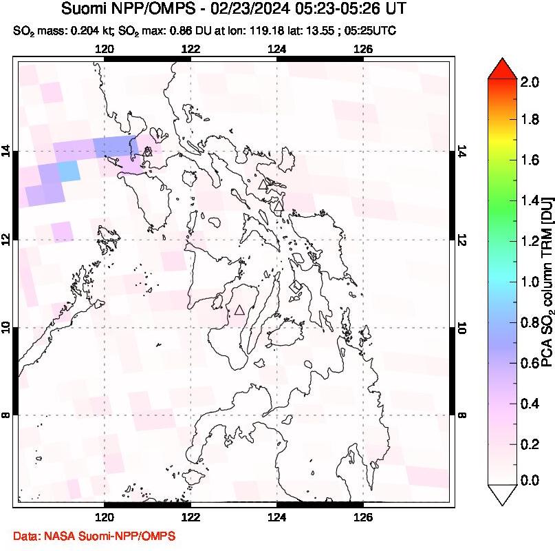 A sulfur dioxide image over Philippines on Feb 23, 2024.