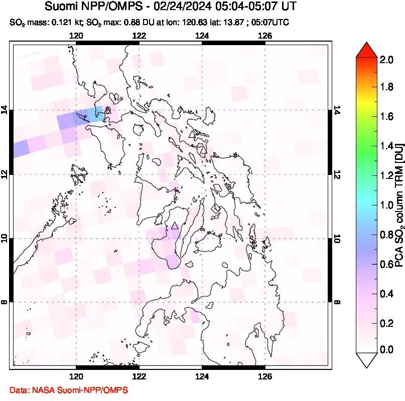 A sulfur dioxide image over Philippines on Feb 24, 2024.