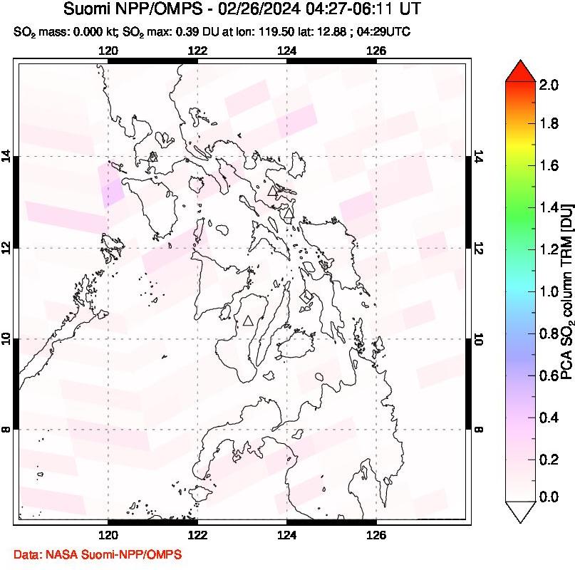 A sulfur dioxide image over Philippines on Feb 26, 2024.