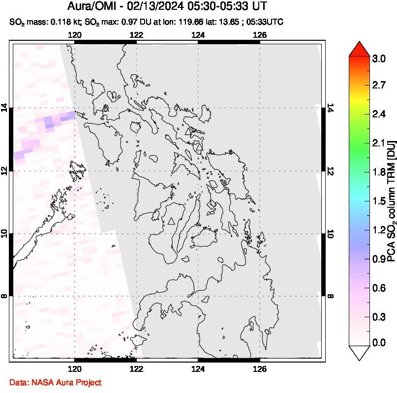 A sulfur dioxide image over Philippines on Feb 13, 2024.