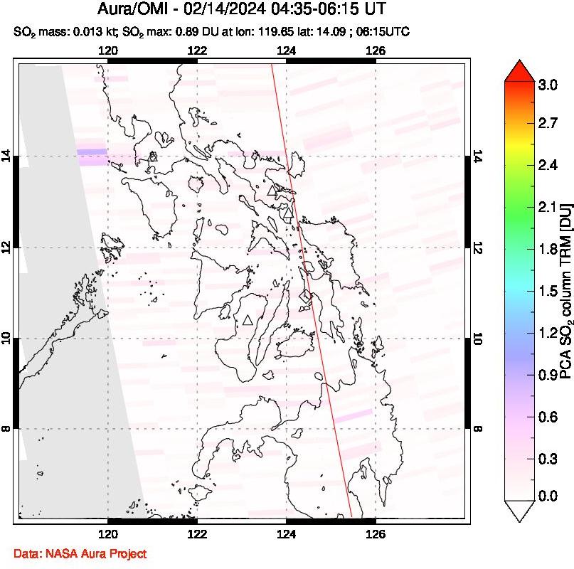 A sulfur dioxide image over Philippines on Feb 14, 2024.
