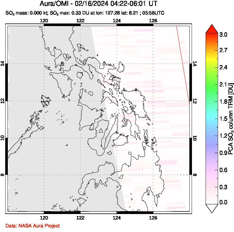 A sulfur dioxide image over Philippines on Feb 16, 2024.