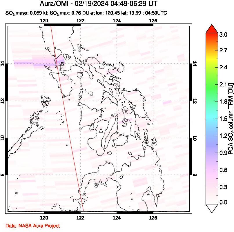 A sulfur dioxide image over Philippines on Feb 19, 2024.