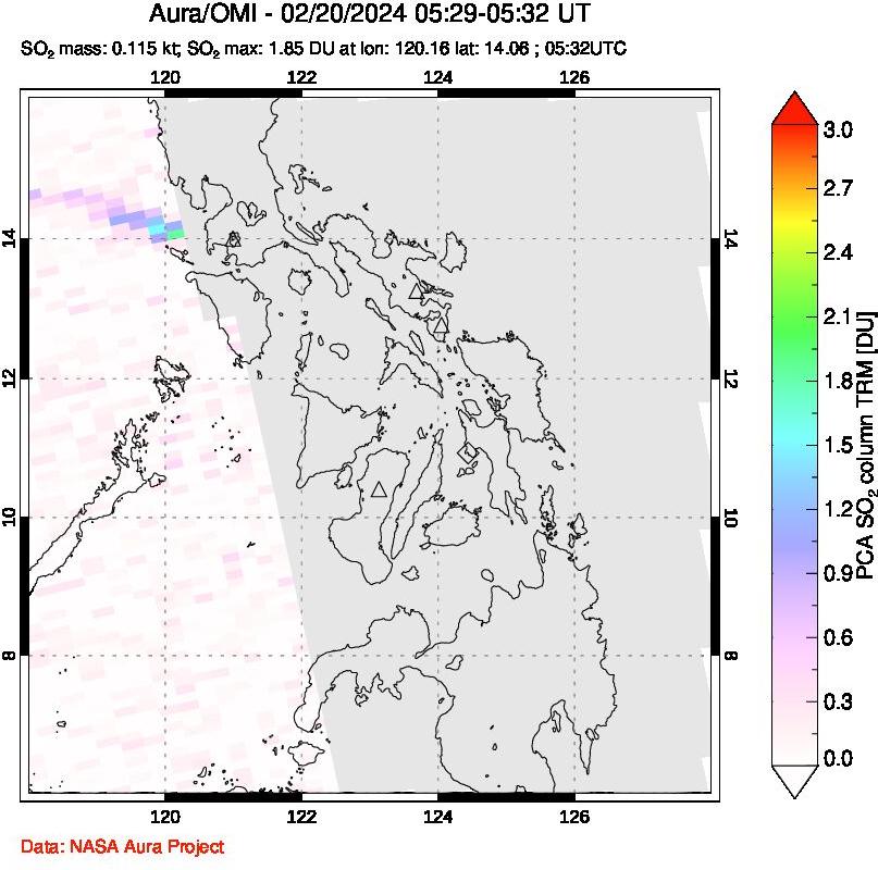 A sulfur dioxide image over Philippines on Feb 20, 2024.