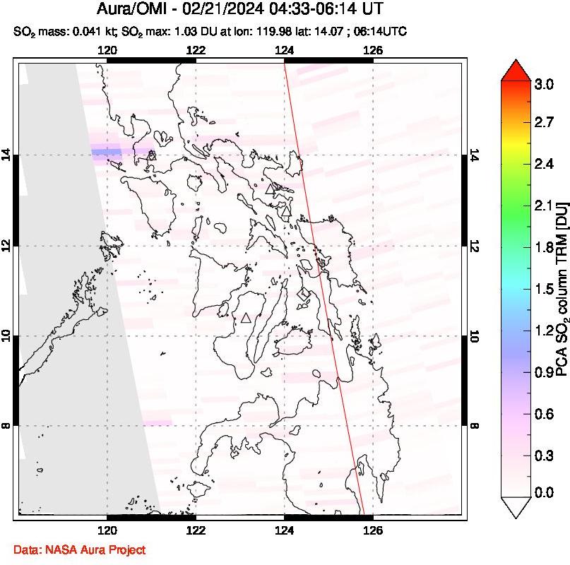 A sulfur dioxide image over Philippines on Feb 21, 2024.