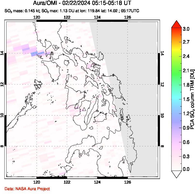 A sulfur dioxide image over Philippines on Feb 22, 2024.