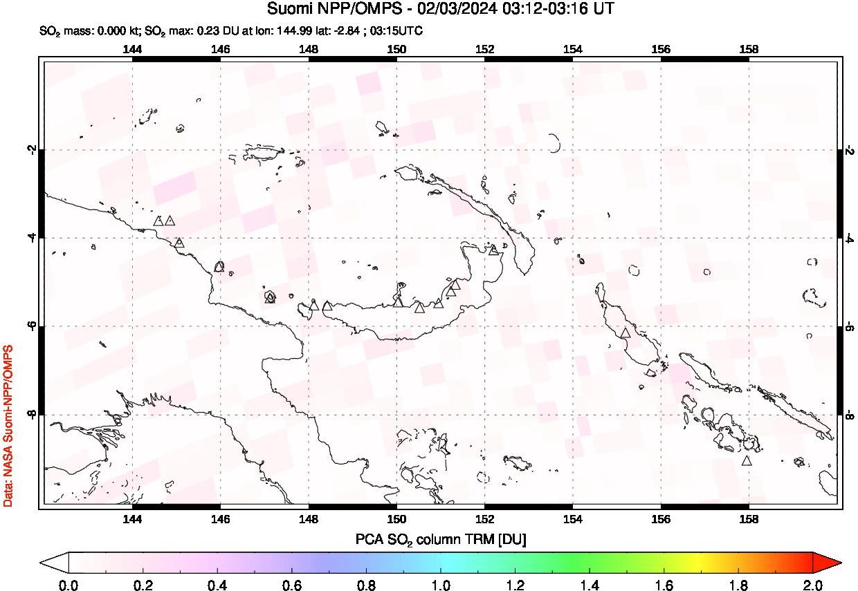 A sulfur dioxide image over Papua, New Guinea on Feb 03, 2024.