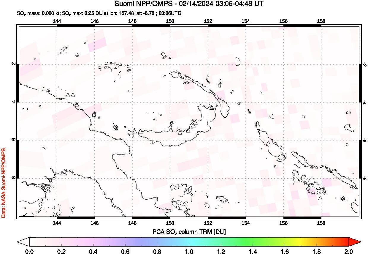 A sulfur dioxide image over Papua, New Guinea on Feb 14, 2024.
