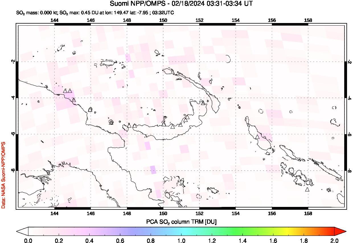 A sulfur dioxide image over Papua, New Guinea on Feb 18, 2024.