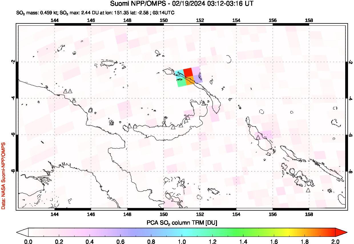 A sulfur dioxide image over Papua, New Guinea on Feb 19, 2024.