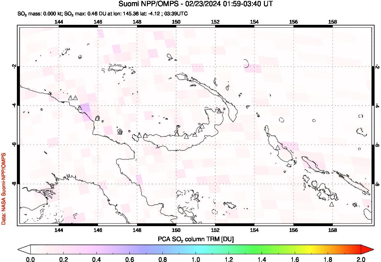 A sulfur dioxide image over Papua, New Guinea on Feb 23, 2024.