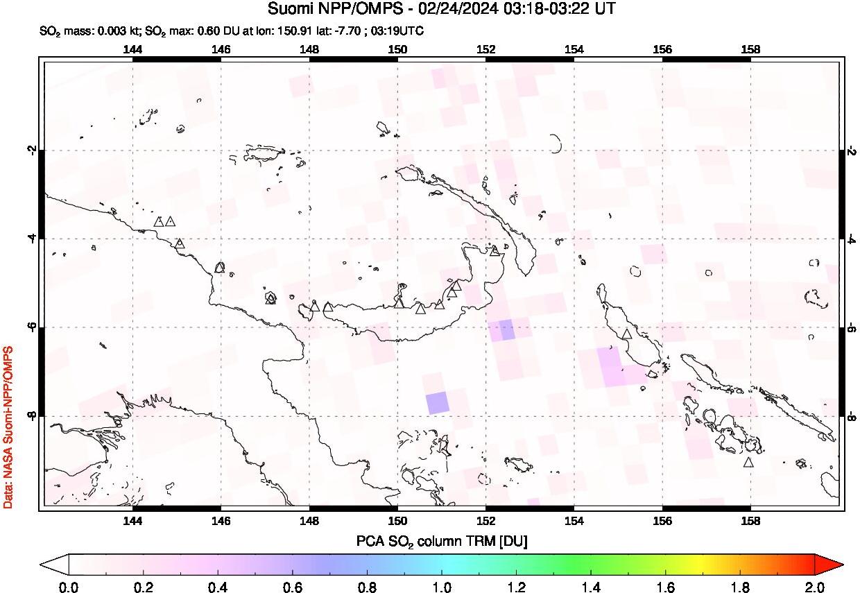 A sulfur dioxide image over Papua, New Guinea on Feb 24, 2024.