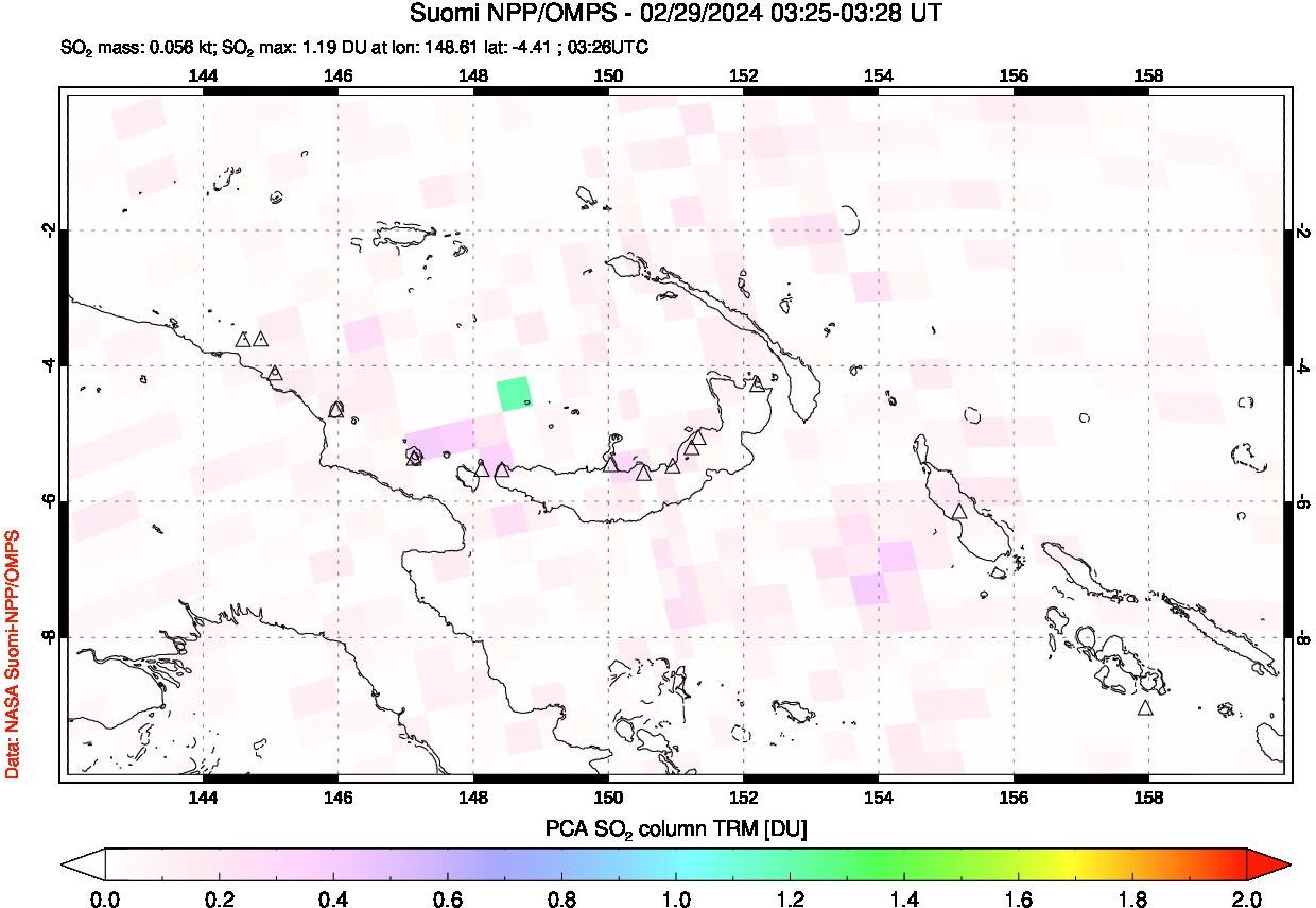 A sulfur dioxide image over Papua, New Guinea on Feb 29, 2024.