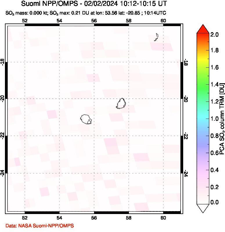 A sulfur dioxide image over Reunion Island, Indian Ocean on Feb 02, 2024.