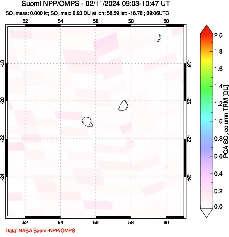 A sulfur dioxide image over Reunion Island, Indian Ocean on Feb 11, 2024.