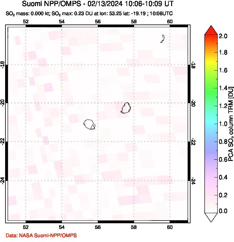 A sulfur dioxide image over Reunion Island, Indian Ocean on Feb 13, 2024.