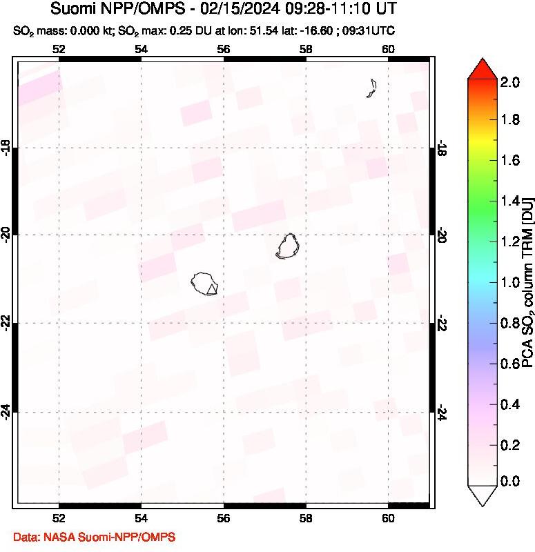 A sulfur dioxide image over Reunion Island, Indian Ocean on Feb 15, 2024.