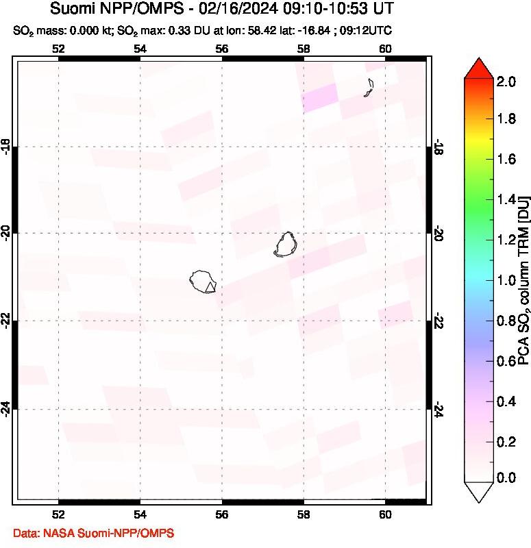 A sulfur dioxide image over Reunion Island, Indian Ocean on Feb 16, 2024.