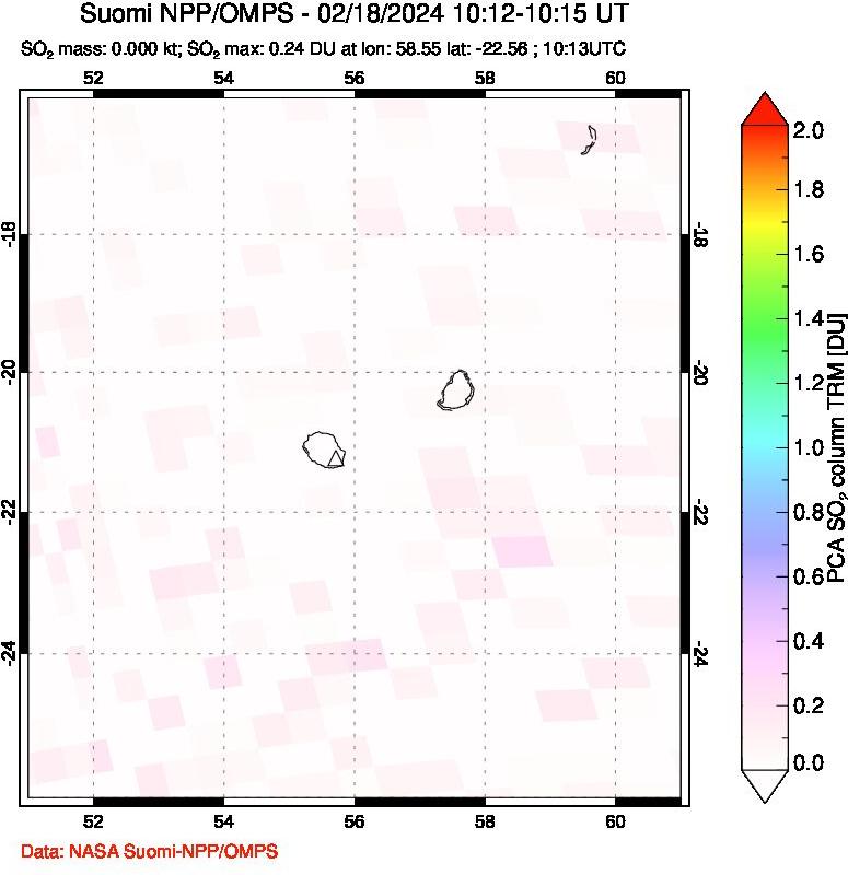 A sulfur dioxide image over Reunion Island, Indian Ocean on Feb 18, 2024.