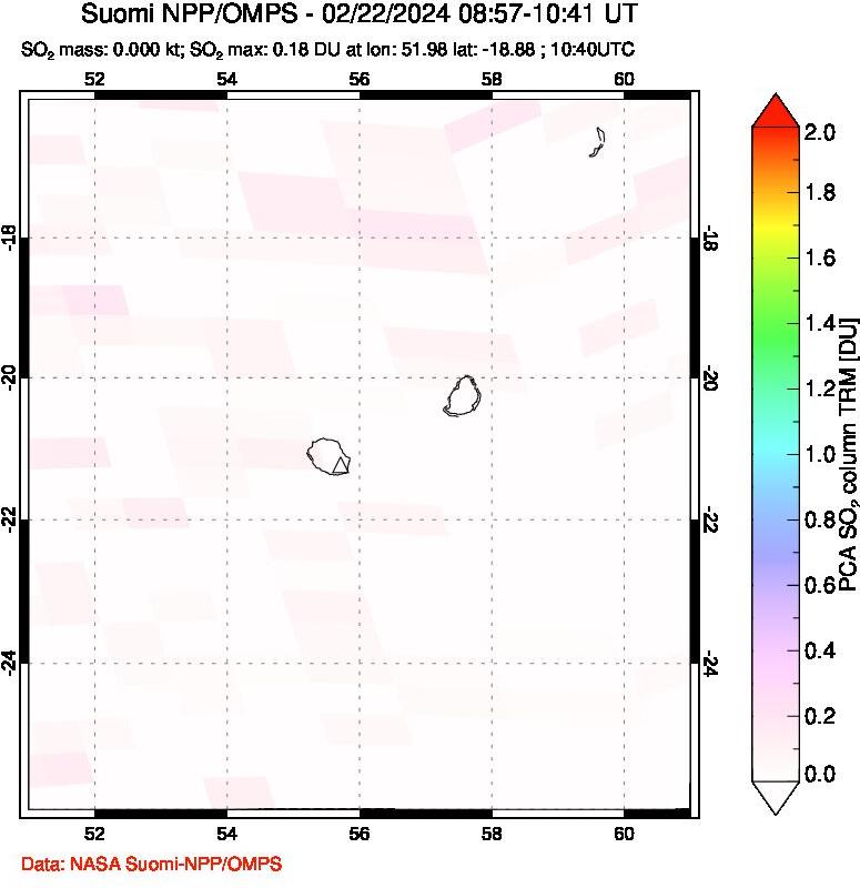 A sulfur dioxide image over Reunion Island, Indian Ocean on Feb 22, 2024.