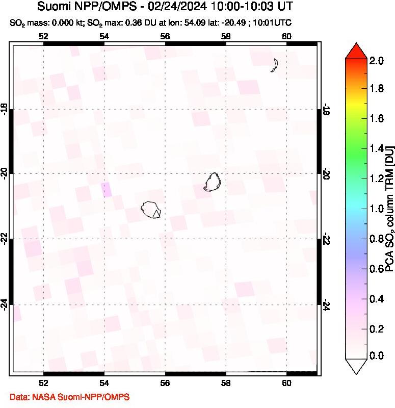 A sulfur dioxide image over Reunion Island, Indian Ocean on Feb 24, 2024.