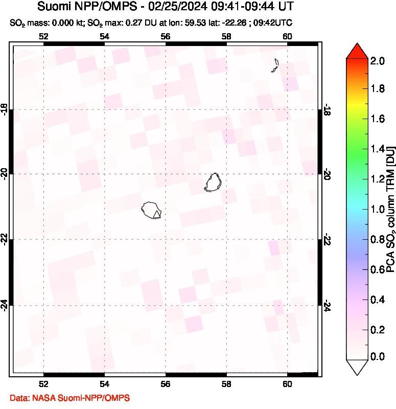 A sulfur dioxide image over Reunion Island, Indian Ocean on Feb 25, 2024.