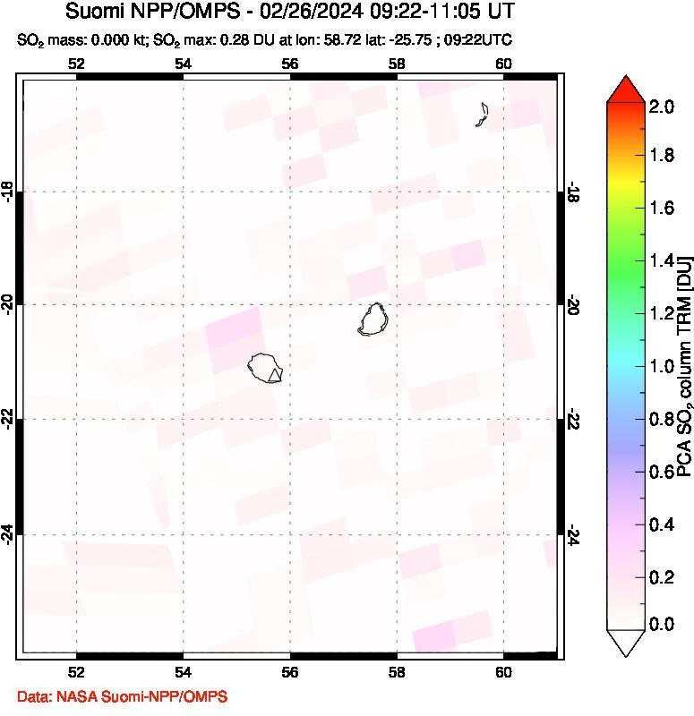 A sulfur dioxide image over Reunion Island, Indian Ocean on Feb 26, 2024.