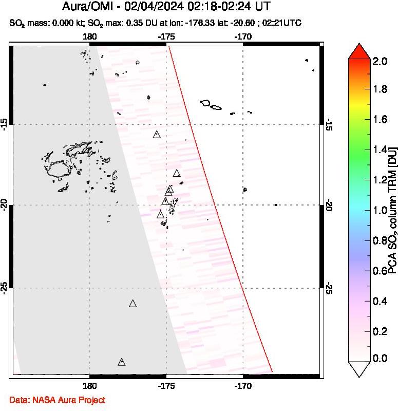 A sulfur dioxide image over Tonga, South Pacific on Feb 04, 2024.