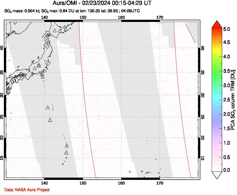 A sulfur dioxide image over Western Pacific on Feb 23, 2024.