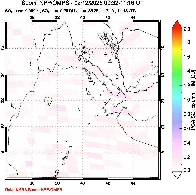 A sulfur dioxide image over Afar and southern Red Sea on Feb 12, 2025.