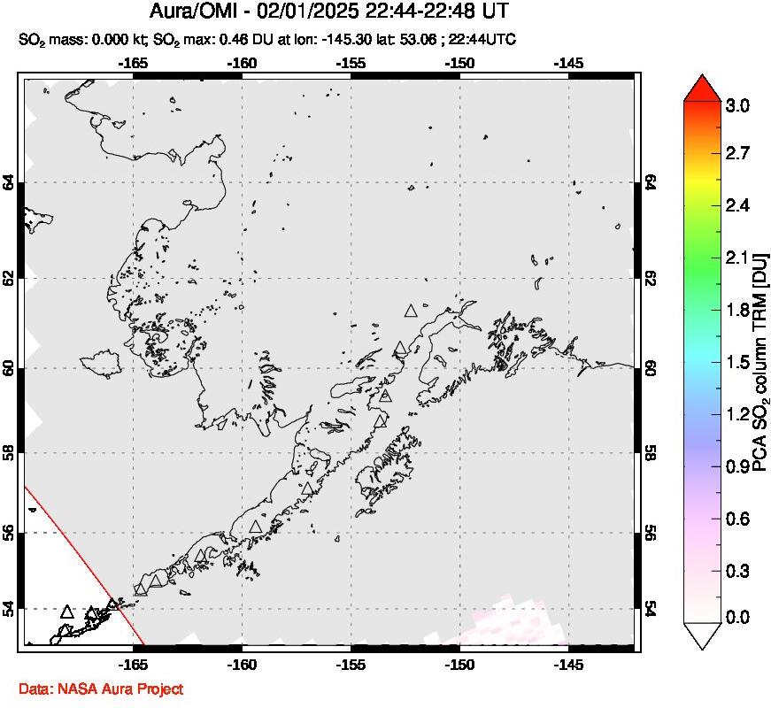 A sulfur dioxide image over Alaska, USA on Feb 01, 2025.