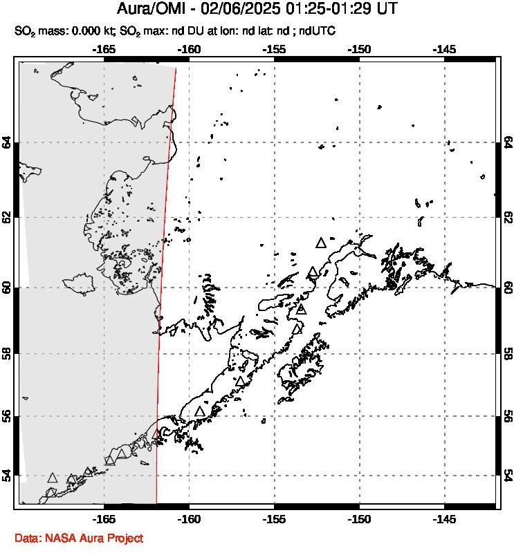 A sulfur dioxide image over Alaska, USA on Feb 06, 2025.