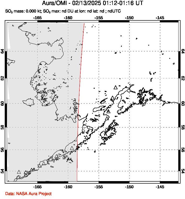 A sulfur dioxide image over Alaska, USA on Feb 13, 2025.